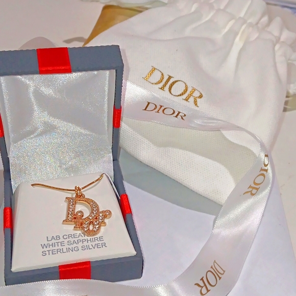 Dior Pendant Lab Created WhiteSapphire Sterling Silver w Box Dust Bag Ribbon NWT - Picture 1 of 8